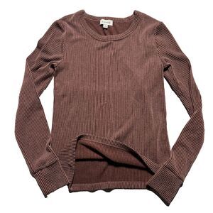 Everlane Maroon and Light Pink Stripped Long Sleeve Shirt Women's Small